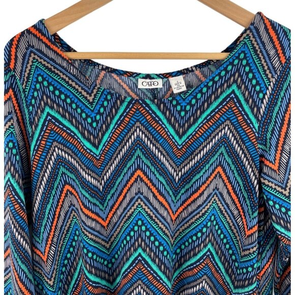 Cato Womens Size Small Multicolor Geometric Print 3/4 Sleeve Knit Shirt - Picture 3 of 10